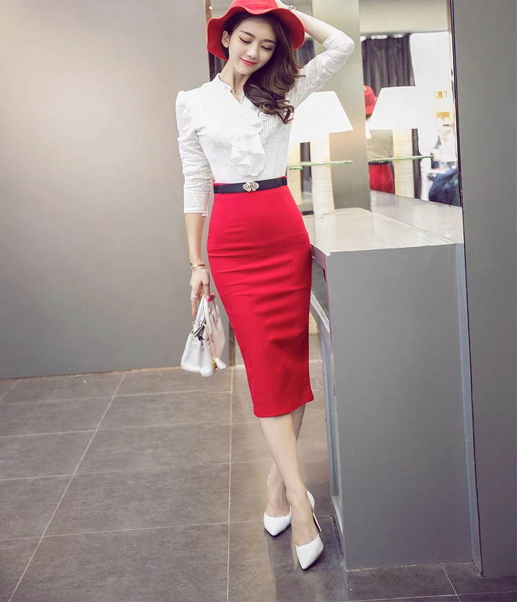High Waist Pencil Skirts Plus Size Tight Bodycon Fashion Women Midi Skirt Red Black Slit Women's Skirt Fashion Jupe Femme S 5XL (16)