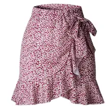 Новинка, Yfashion, Женская Асимметричная юбка с принтом в виде листьев лотоса, модная повседневная мини-юбка