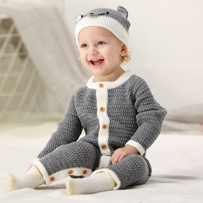 CieiK Baby Clothes Boy Girl Spring Romper+Hat 2 pcslot 2018 Knitted Jumpsuit Newborn Costume Warm Overall Infant Winter Outwear (21)