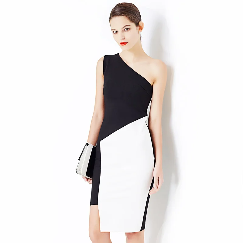New Dress 2017 Европейский Черный Белый Сексуальные Платья для Женщин С Плеча