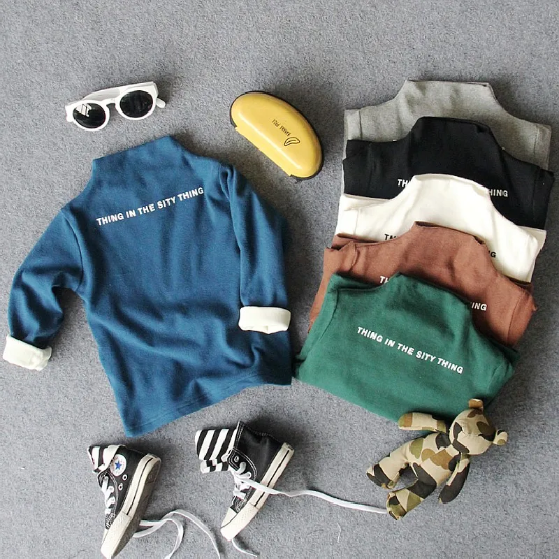 

2-8Y new 2018 winter boys casual comfortable fleece inside letter understand t shirt 1pc boys fashion style t shirt kids t shirt