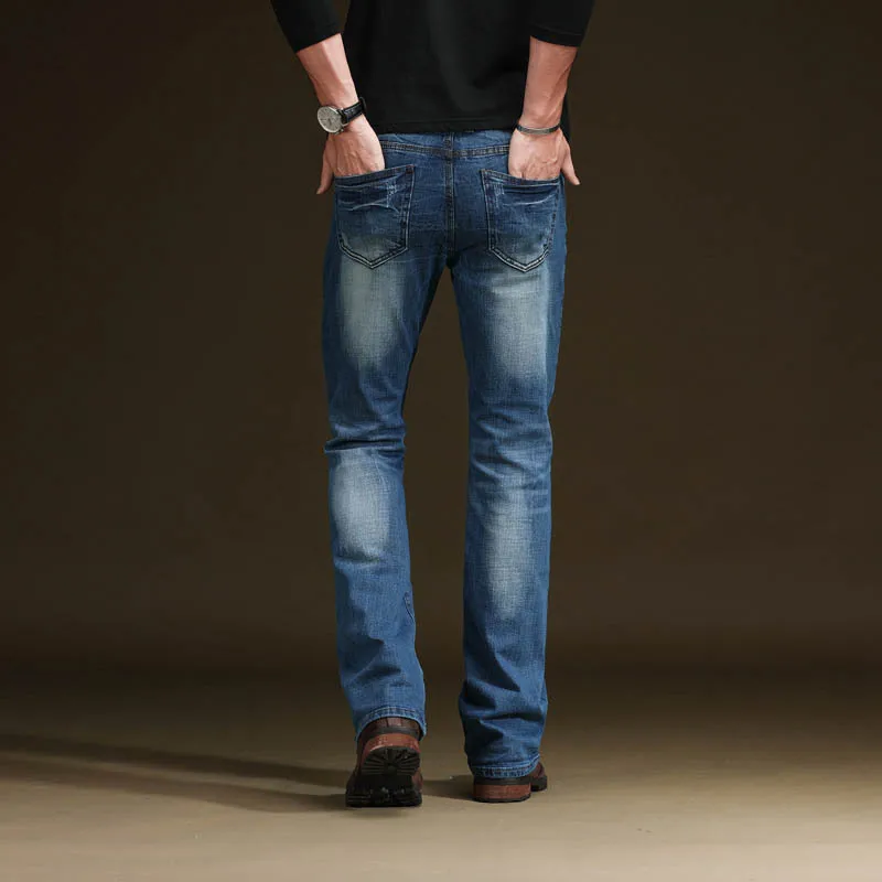 Mens Ripped Flare Jeans Boot Cut Deep Blue Black Male Jeans Classic Stretch Pants Men Denim Flared Trouser Bootcut Feet