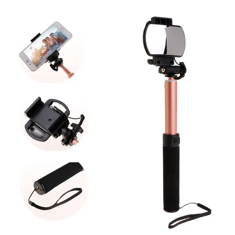

Tripod Monopod Selfie Stick with mirror for iphone 6 7 8 plus Android Samsung Galaxy S9 S8 360 Degree Wired Selfie Sticks