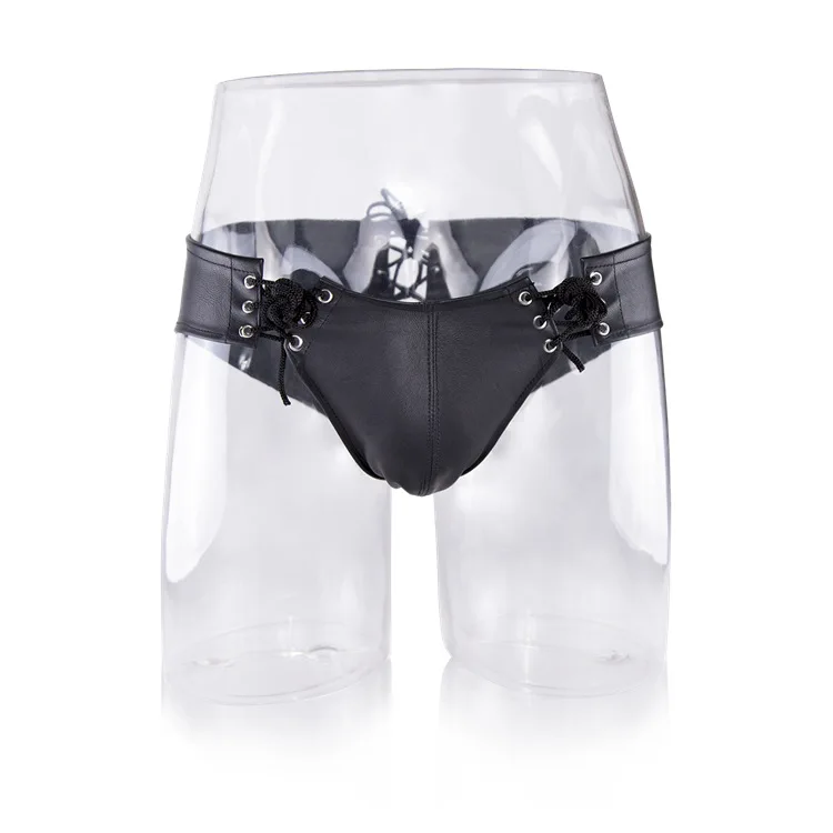 Hot Faux Leather Metallic Shiny Boy Shorts Lace Up Brief for Men Kinky Bikini Underwear Under Pants Fetish Lingerie for Him