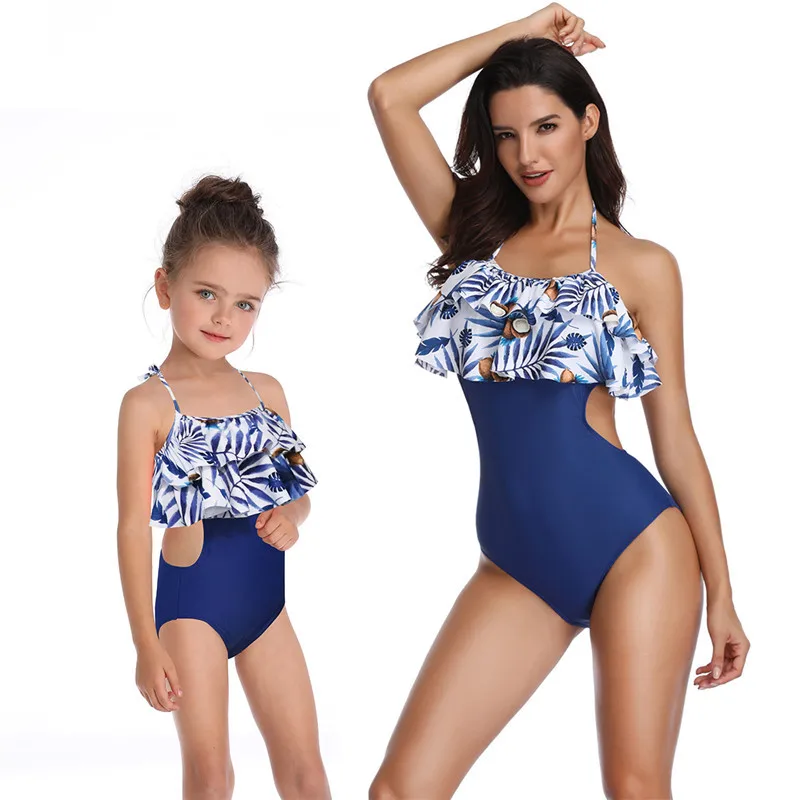 

Mother daughter matching swimsuits blue one piece bikini girls tal mae tal filha Swimwear maillot de bain fille ropa mama e hija