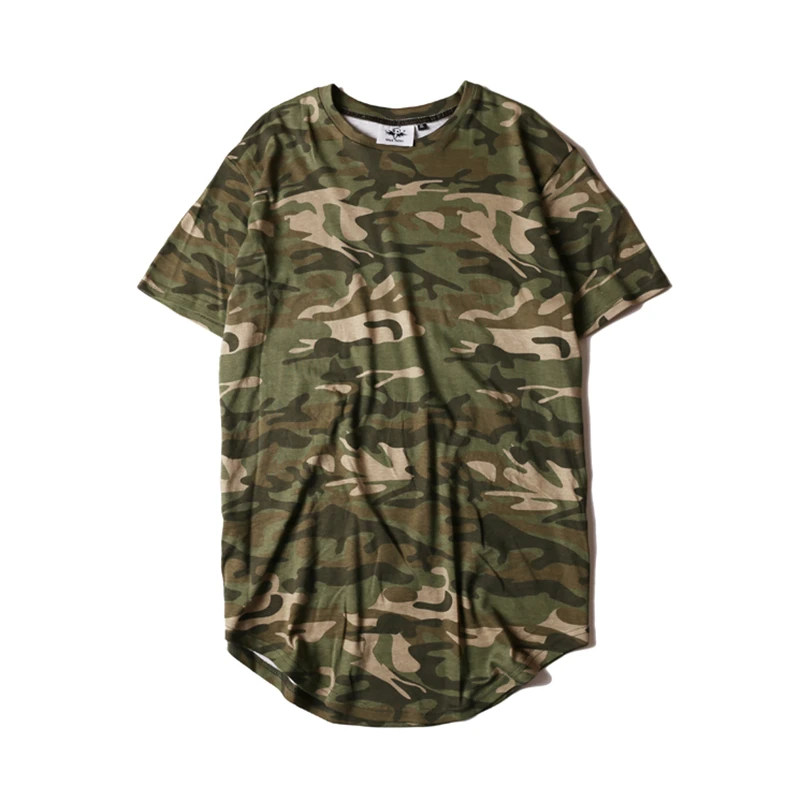 Новая летняя камуфляжная футболка разных цветов, Мужская удлиненная футболка в стиле хип-хоп с изогнутым подолом, футболки Джастин Бибер Канье Уэст
