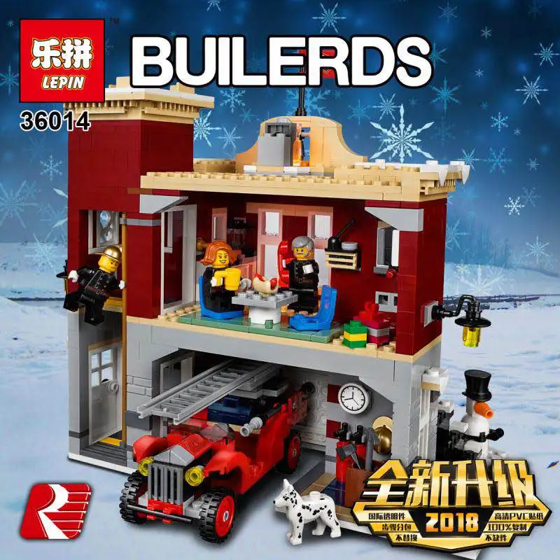 

New Lepin 36014 Compatible Legoing 10263 Creator Series Winter Village Fire Station Building Blocks Bricks Toys Assembled DIY