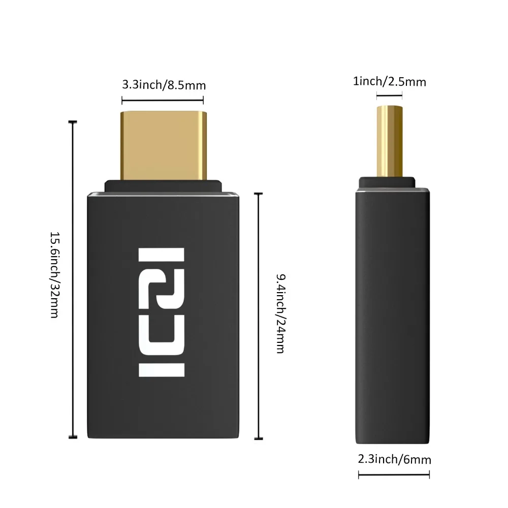 ICZI, 3 штуки, Тип C, папа-USB 3,0, Женский OTG конвертер, алюминиевый корпус, позолоченный черный адаптер для флешки на мобильный телефон