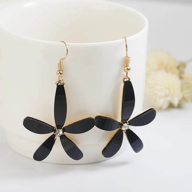 

Newest Lady Colorful Elegant Women Acrylic Flower Black/Pink Drop Long Dangle Wedding Earrings For Women Jewelry Best Gift