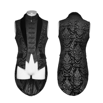 

Punk Men Fake Two Pieces Swallow Tail Waistcoats Gothic Black Single Breasted Vest Sleeveless Floral Priting Waistcoats
