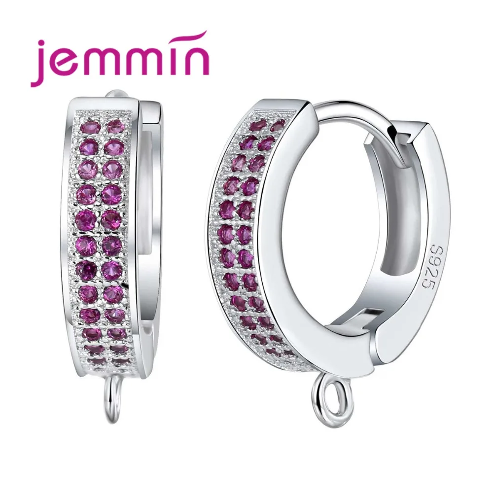 New Fashion 925 Sterling Silver Hoop Earrings For Women Fine Quality Wedding Jewelry Rose Red Shiny Crystal DIY | Украшения и