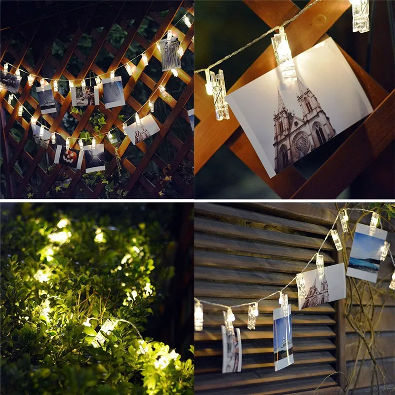 Colourful Wedding Battery Powered 2M 20LED 1.5M 10LED Photo Clip String Lights Indoor Outdoor Decoration Rope For Party Birthday