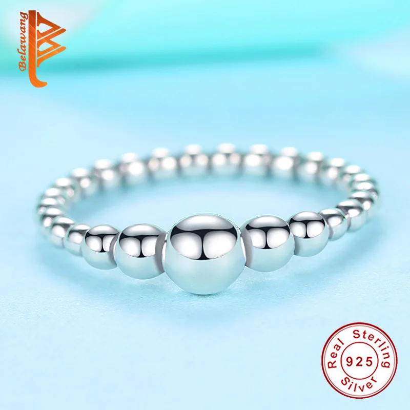 BELAWANG Authentic 925 Sterling Silver Stackable Round Geometric Finger Rings for Women Wedding Original Silver Jewelry