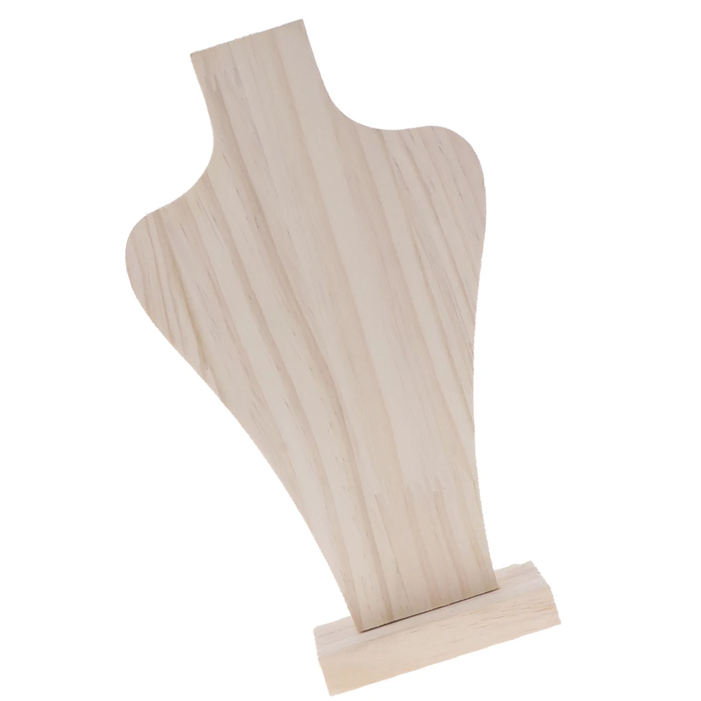 MagiDeal Natural Wood Unpainted Mannequin Bust for Necklace Jewelry Display