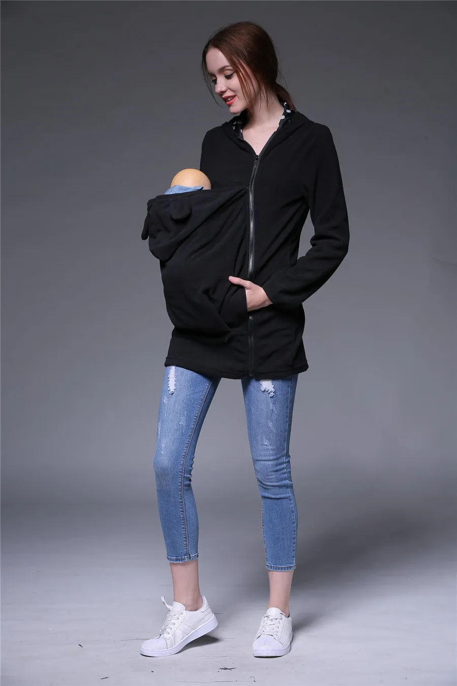 Sunbaby многофункциональная зимняя теплая флисовая толстовка с капюшоном для беременных куртка-кенгуру на молнии для беременных женщин