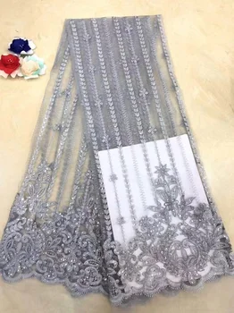 

French Net Lace Fabric 2019 High quality Latest African Lace Fabric With Sequins Embroidery Mesh Tulle Lace Fabric Grey X11