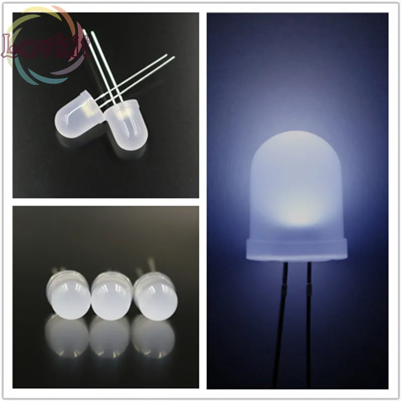Aliexpress.com : Buy 100 X 10mm Diffused White LEDs 10MM Round top ...