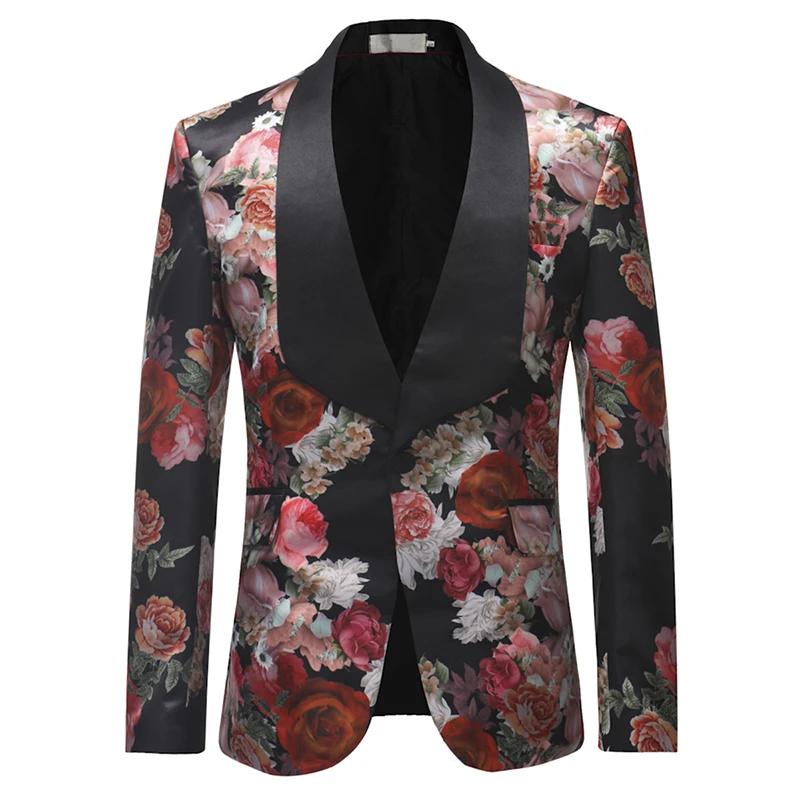 YUNCLOS Terno Masculino New Arrival 2019 Men Suits Burgundy Floral Printed 2 Pieces Set Tuxedo Groomsman Wedding Suits