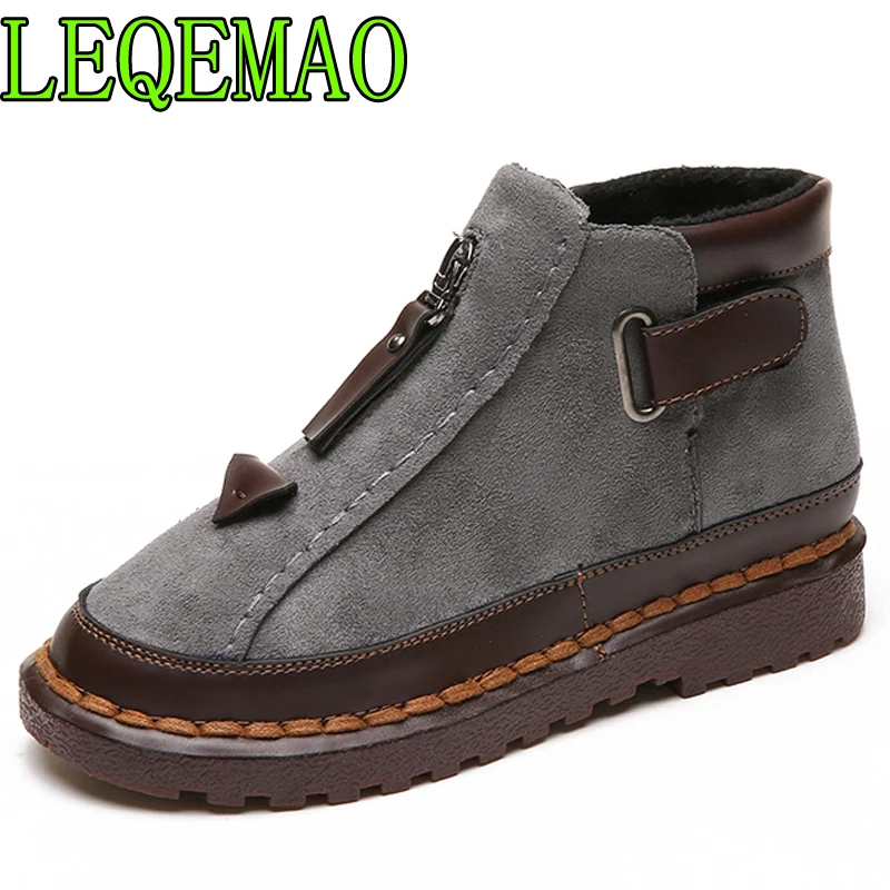 

Fashion Warm Plush Winter Shoes Women Short Ankle Boots Flat Platform Snow Boots Black Grey Casual Martin Booties