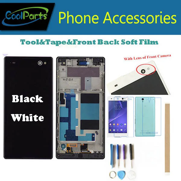 Дешево Для sony Xperia C3 D2533 D2502 sony C3 ЖК дисплей + кодирующий преобразователь сенсорного экрана в сборе с рамкой черно белого цвета + комплект