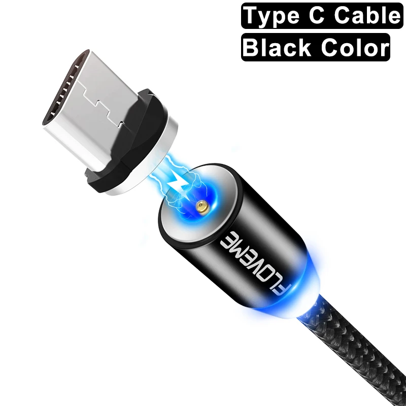 FLOVEME магнитная зарядка магнитный кабель Магнитный зарядный кабель Micro usb type C Lighting Cable 2A Быстрая зарядка USBC/type-C провод для зарядки iPhone samsung кабель зарядка для айфона шнур для зарядки телефона - Цвет: For Type C Black