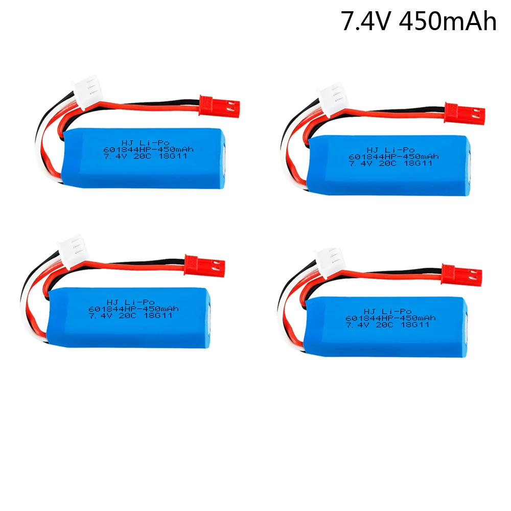 7,4 V 450mAh литий-полимерный Батарея 2S для WLtoys K969 K989 K999 P929 P939 RC автомобиль 601844 20C 7,4 V 450 мА-ч - Цвет: 4 pcs