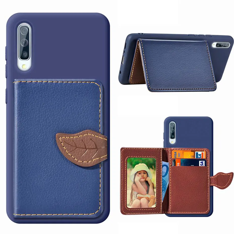 

Card Slot Holder Case For Samsung Galaxy A10 A20 A30 A40 A50 A70 M10 Leather Wallet Card Holder + Silicone Back Case Coque Cover