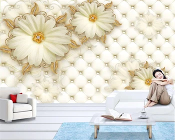 

Beibehang Modern home TV background decoration 3D wallpaper mural luxury golden jewelry flowers soft package photo 3D wallpaper