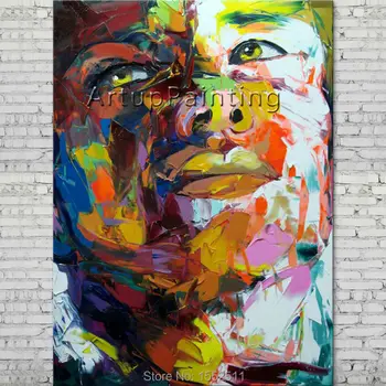 

Palette knife portrait Face Oil painting Character figure canva Hand painted Francoise Nielly wall Art picture 16-7