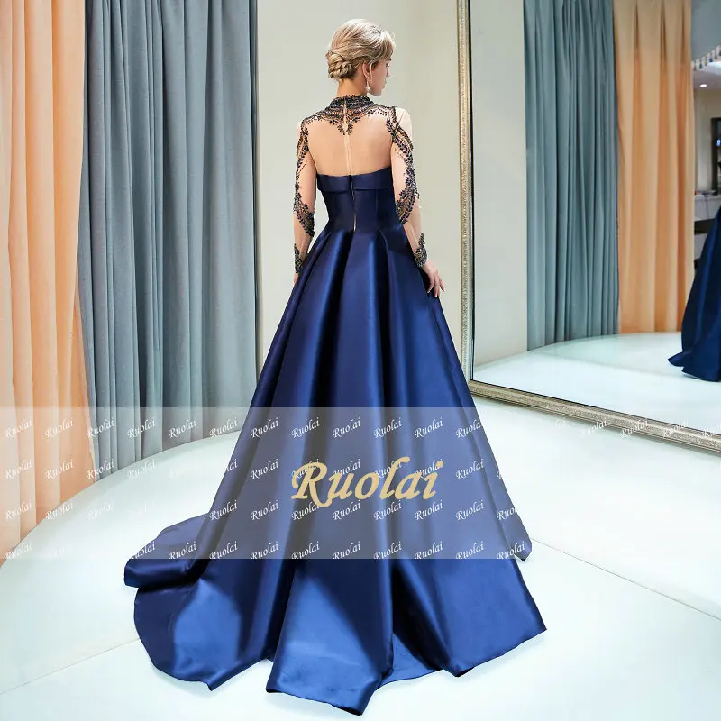 Red Satin Arabic Luxury Evening Dresses Long 2018 High Neck Long Sleeves Dubai Evening Gown Formal Party Dresses robe de soiree Red Satin Arabic Luxury Evening Dresses Long 2018 High Neck Long Sleeves Dubai Evening Gown Formal Party Dresses robe de soiree