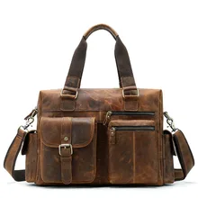 Brand Business Men Briefcase Genuine Leather Laptop Briefcase Bag Male Shoulder Bag High Quality Retro Tote Men's Bag danjue high quality genuine leather men handbags brand fashion men s business briefcase bag big capacity men laptop bag