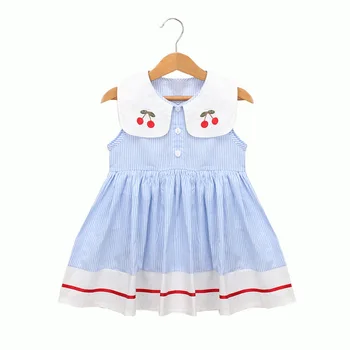 

Boutique cherry embroidery striped cute baby dress sleeveless summer sweet girl dress
