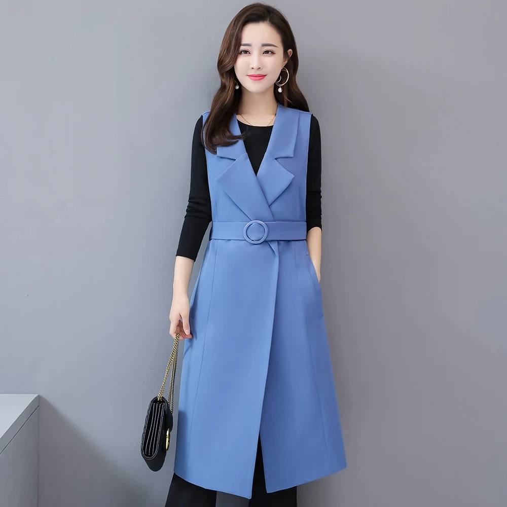 Shrug Down Sans Lâche Printemps Pour Noir Moyen Manches Bleu Col Gilet Turn Femmes blue Ceinture Femme Black Nouveau Poches Débardeurs Longueur IY7mgvyf6b