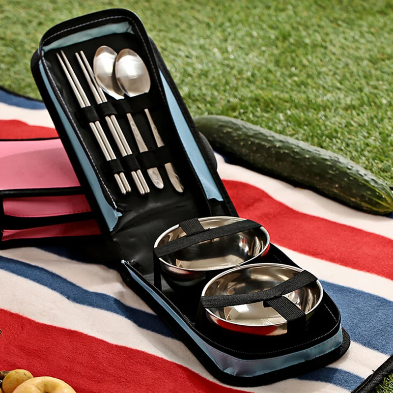 6 Piece Set Portable Dinnerware Set Bag Packing Outdoor Sports
