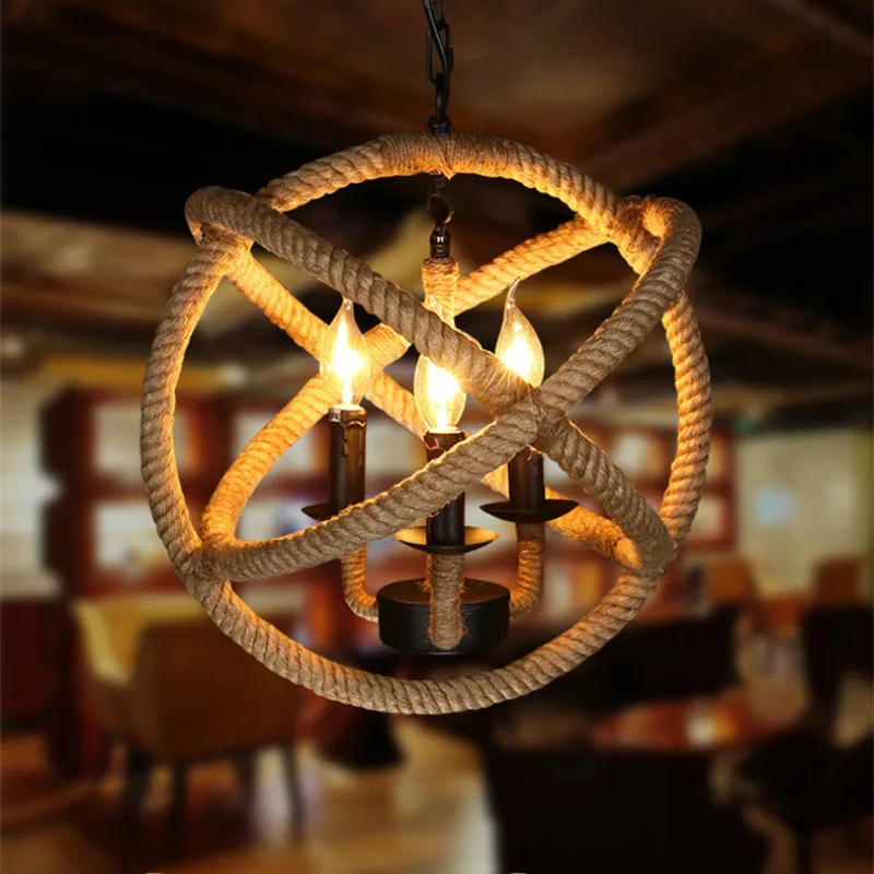

LED Retro hemp rope chandelier home decorated with spherical hemp lights personalized restaurant lighting IY113140
