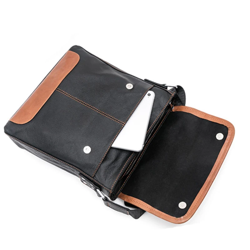 Leather Mens vertical internal interval Messenger Shoulder soft bag flip School South Korea business documents free