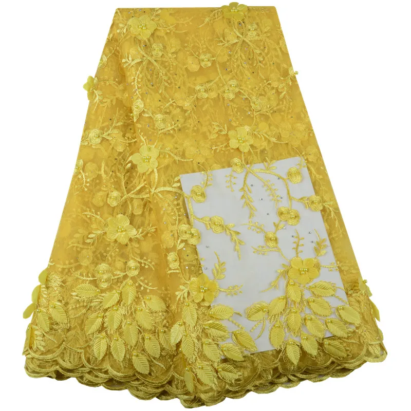 

Latest Gold Yellow African Tulle Lace Fabric Hot Selling 3D Flower Embroidery Lace Wholesale French Lace Fabric For PartyS1428