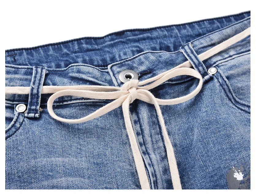 2019 new Europe America kanye west high street wind INS graffiti beggar Men fog hole inside zipper stretch slim jeans 30-36