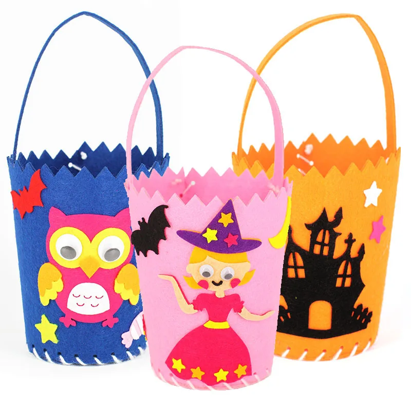 Halloween bricolage Goodie sac enfants portent des sacs de citrouille maternelle artisanat jouets bricolage à la main matériel paquet bonbons panier accessoires