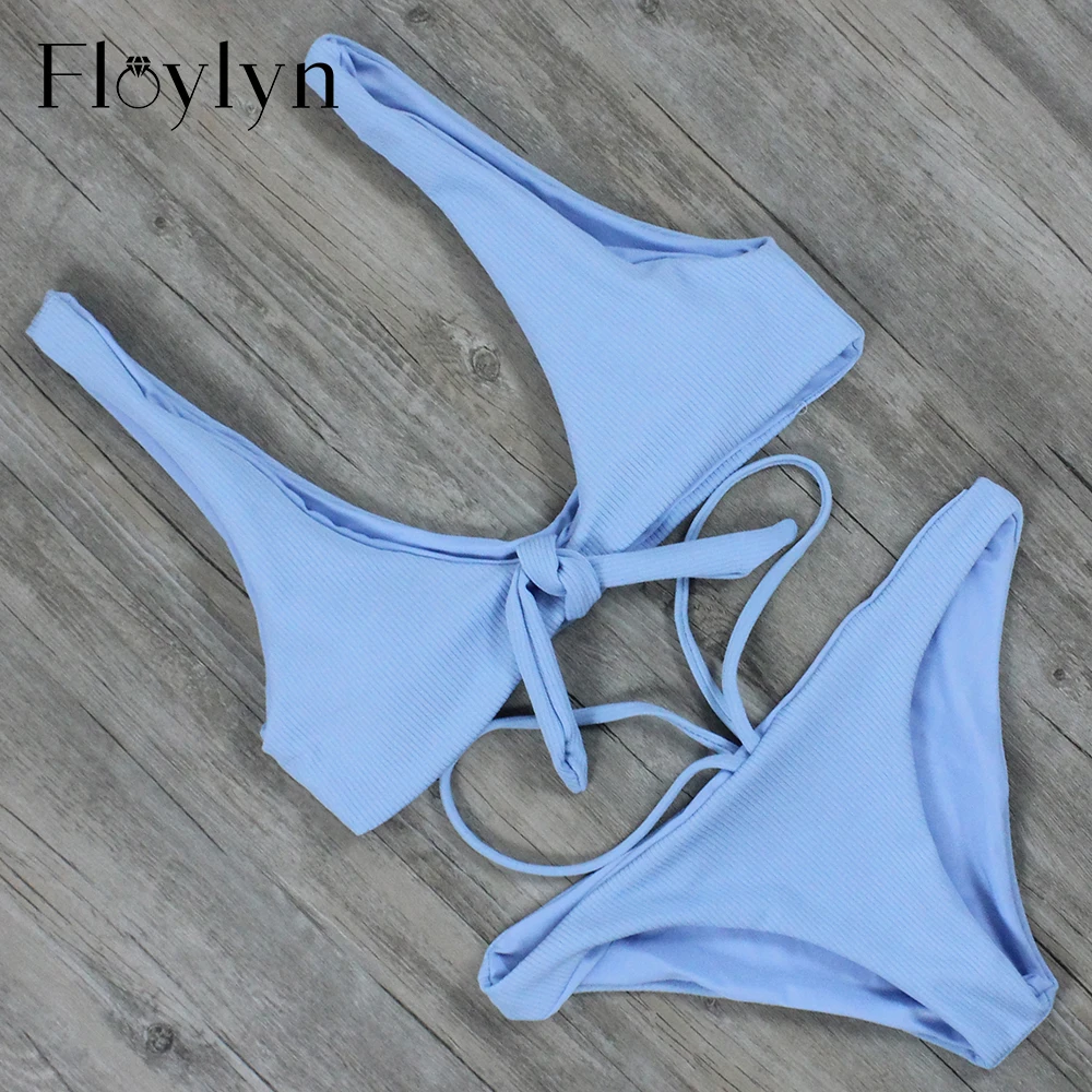 Preise Floylyn Sexy Bikinis Frauen Bademode Push Up Badeanzug Biquini Padded Badeanzug Strukturierte Verknotet Scoop Brazilian Bikini Set 2