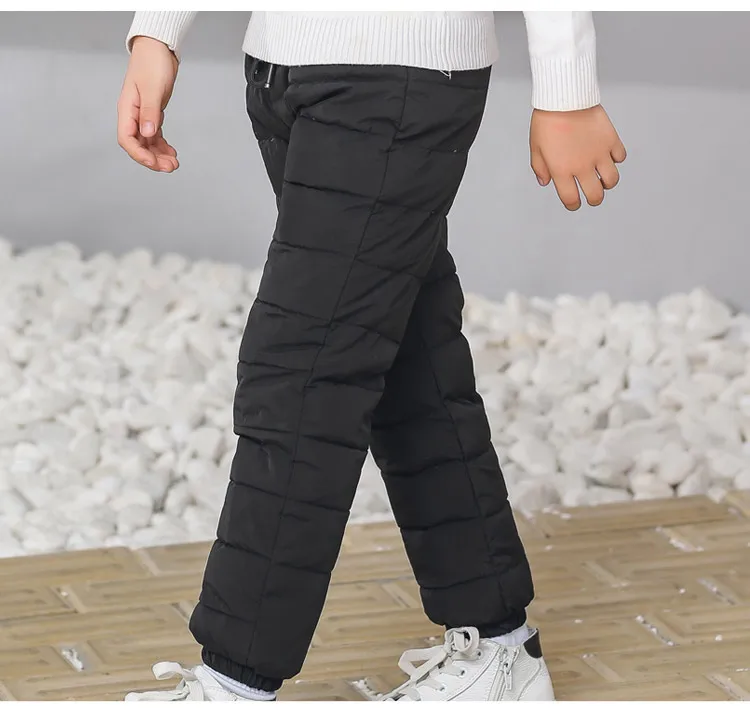 Г., осенне-зимние детские штаны для девочек с высокой талией, теплые, Утолщенные, с хлопковой подкладкой, ветрозащитные джинсовые штаны для мальчиков ростом от 80 до 140 см - Цвет: Черный