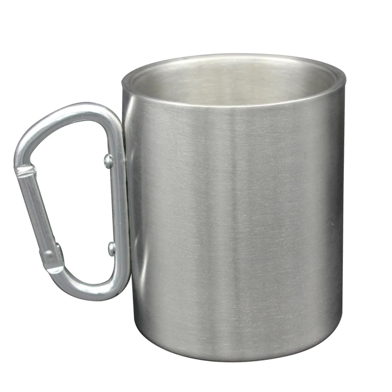 

330ml Stainless Steel Travel Mug With Carabiner Hook Handle Portable Double-deck Outdoor Camping Tumbler Mug Milk Beer Tea Cup