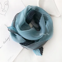 Модный Цветной плиссированный шелковый шарф