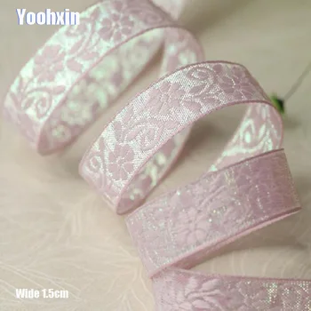 

1.5CM Wide New Embroidery pink flower lace fabric trim ribbon DIY sewing applique collar cord wedding dress cloth guipure decor