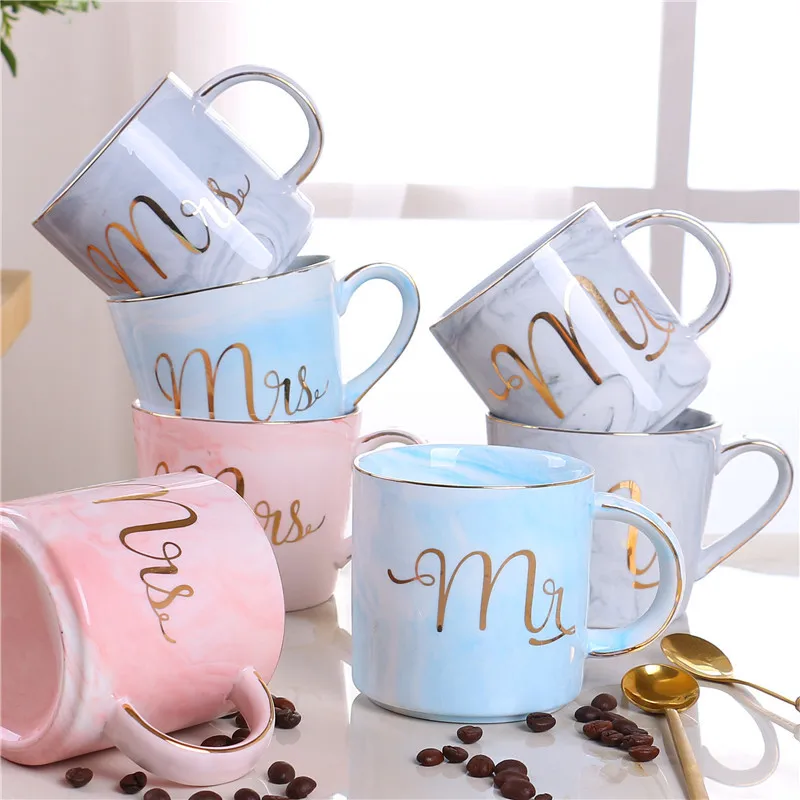 Золотая монограмма натуральная мраморная фарфоровая кофейная кружка Mr and Mrs