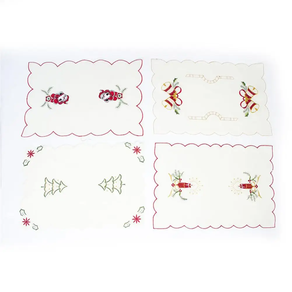 

Home White Series Christmas Table Mat Embroidery Placemat Christmas Tableware Cutter Fork Mat Christmas Desktop Decoration Mat