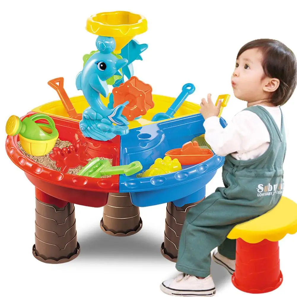Kids Sand Pit Set Beach Sandpit Table Water Outdoor Garden Play Spade Tool Toy Play Home Beach Table Toys