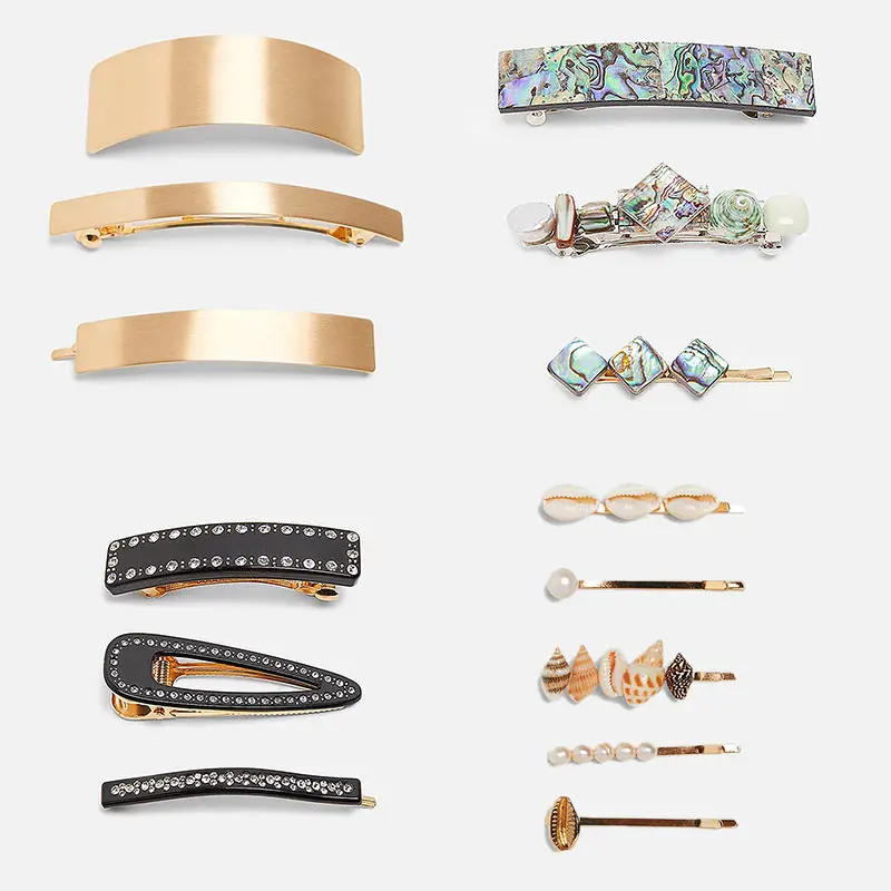 

Flatfoosie Bohemian Shining Crystal Hair Clip Pins For Women Set Hair Jewelry Glass Resin Shell Hair Clips Colorful Barrette Hot