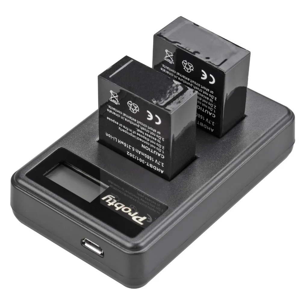 PROBTY 4 шт. 1600 мАч AHDBT-301 GoPro Hero3 батарея+ ЖК двойное зарядное устройство для GoPro Hero 3 Hero 3+ аксессуары для камеры