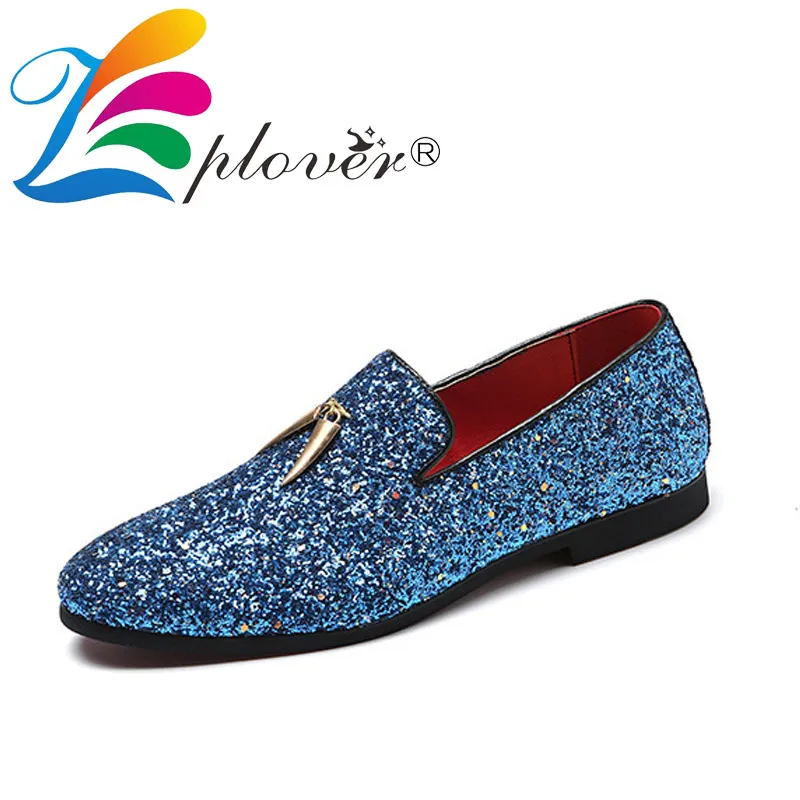 

Men Shoes Luxury Brand Men loafers Slip On Moccasins Leather Casual Dress Shoes Glitters Bling Stylish Flats Party Shoes Men